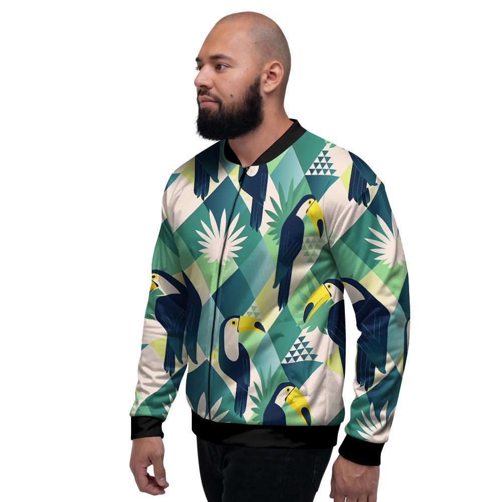 Patchwork Tropical Toucan Print Men's Bomber Jacket-grizzshop