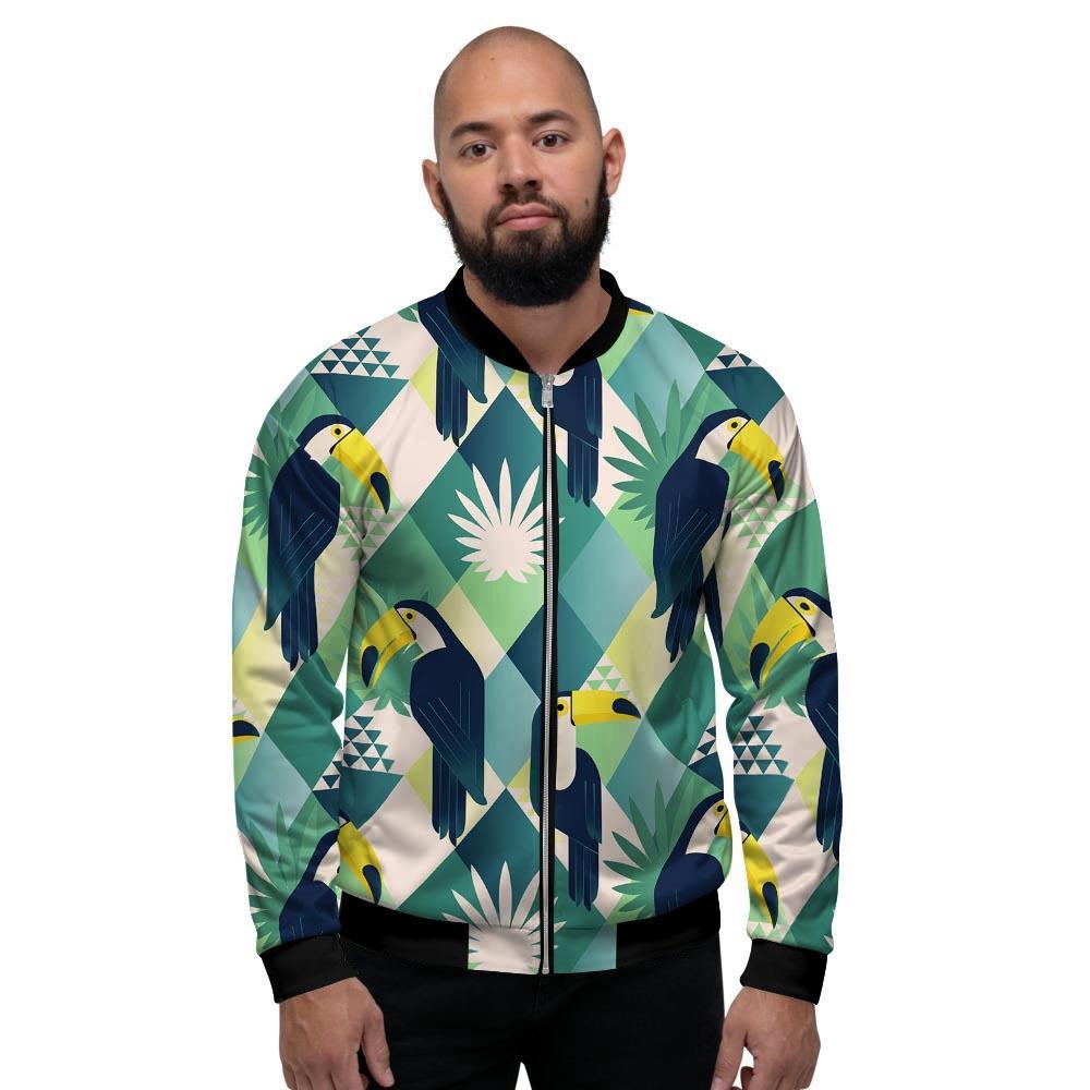 Patchwork Tropical Toucan Print Men's Bomber Jacket-grizzshop