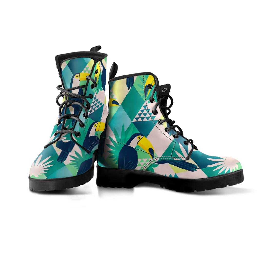 Patchwork Tropical Toucan Print Men's Boots-grizzshop