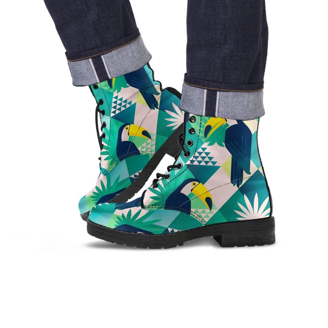 Patchwork Tropical Toucan Print Men's Boots-grizzshop