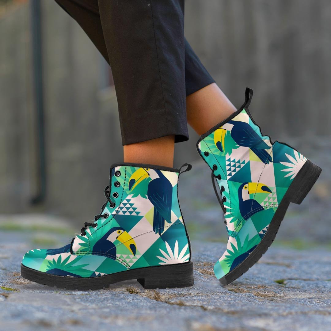 Patchwork Tropical Toucan Print Men's Boots-grizzshop