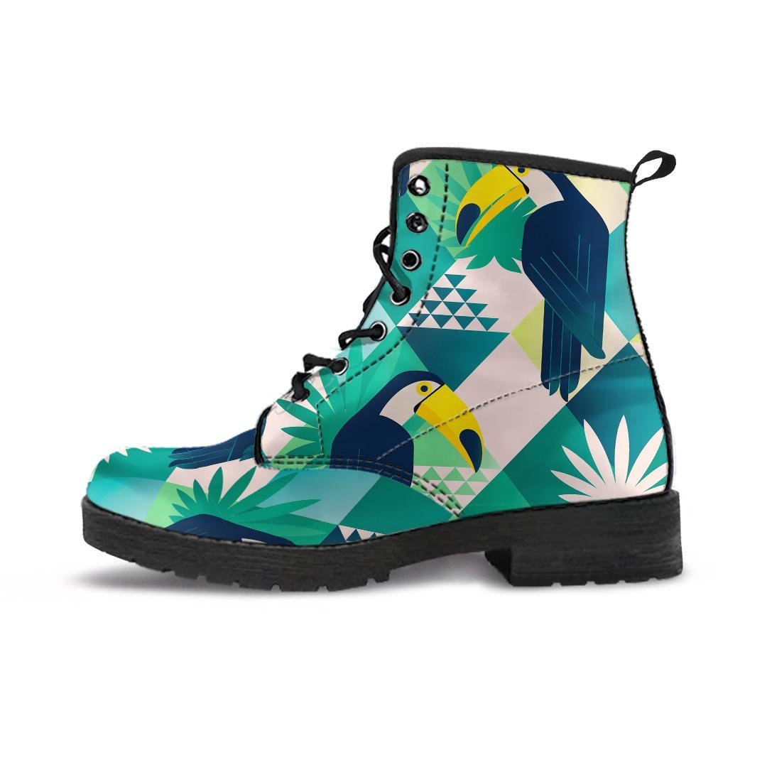 Patchwork Tropical Toucan Print Men's Boots-grizzshop