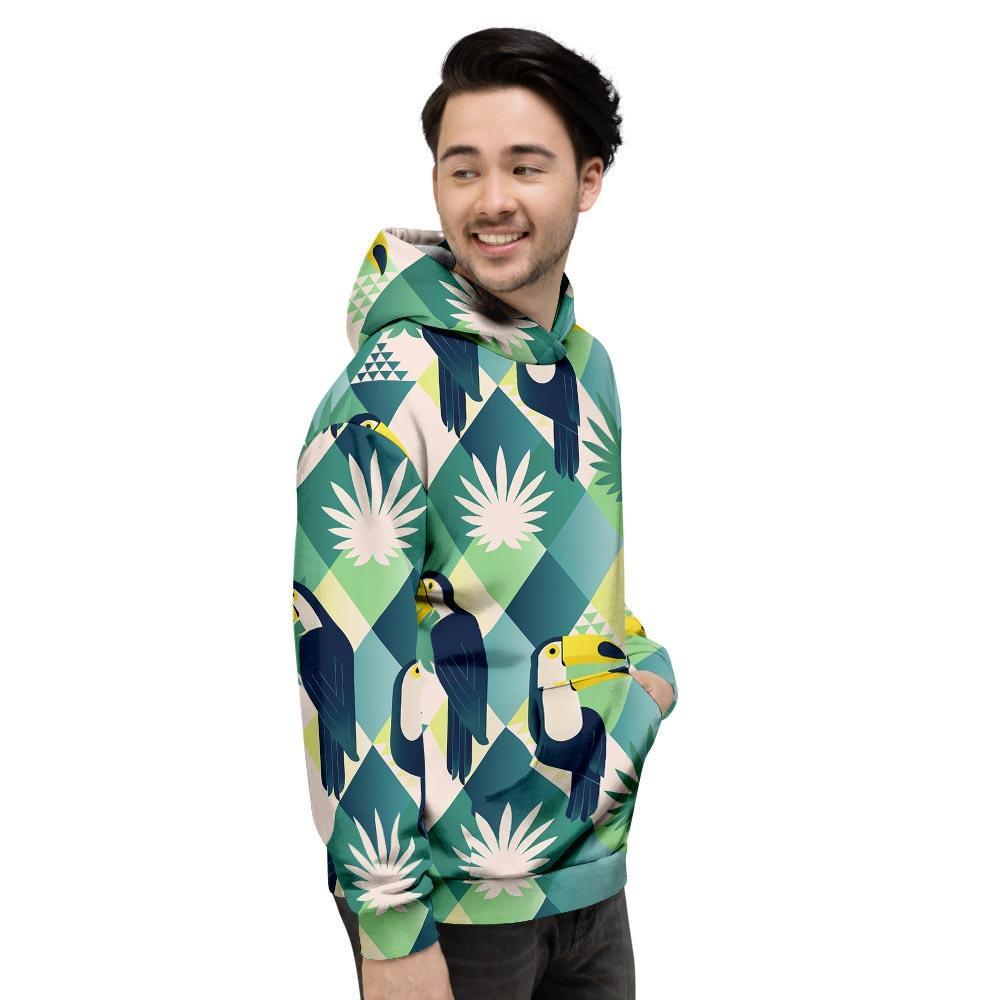 Patchwork Tropical Toucan Print Men's Hoodie-grizzshop