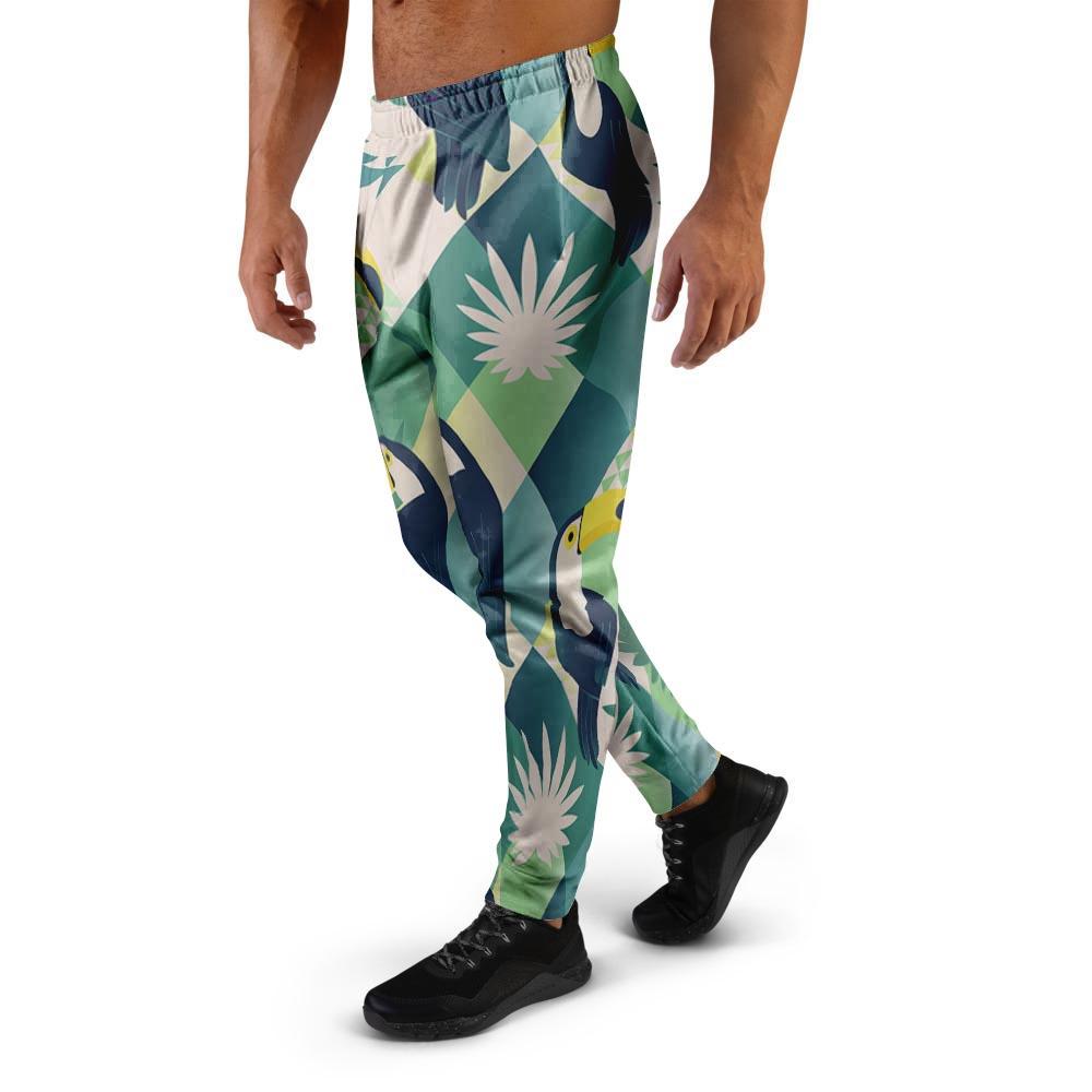Patchwork Tropical Toucan Print Men's Joggers-grizzshop