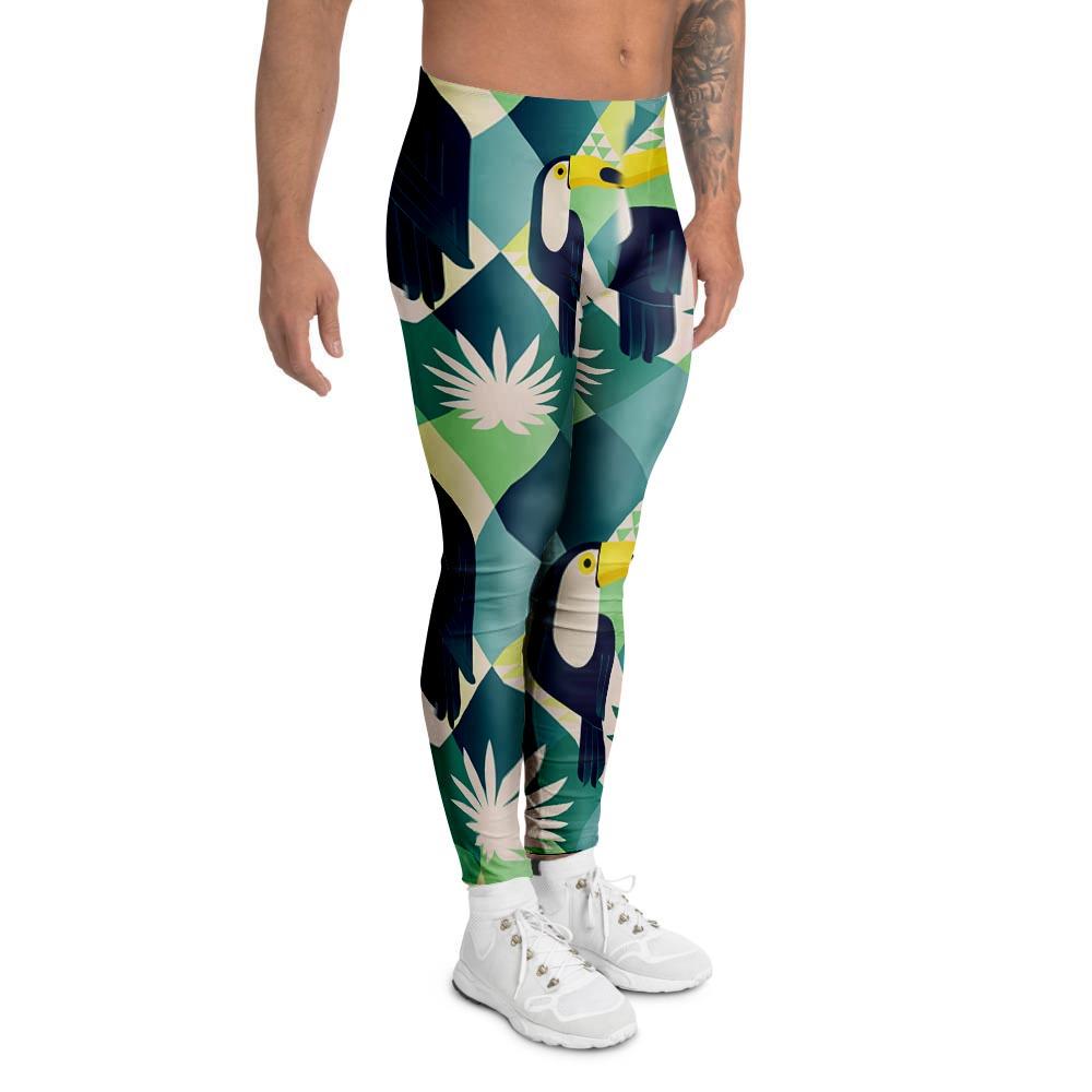 Patchwork Tropical Toucan Print Men's Leggings-grizzshop