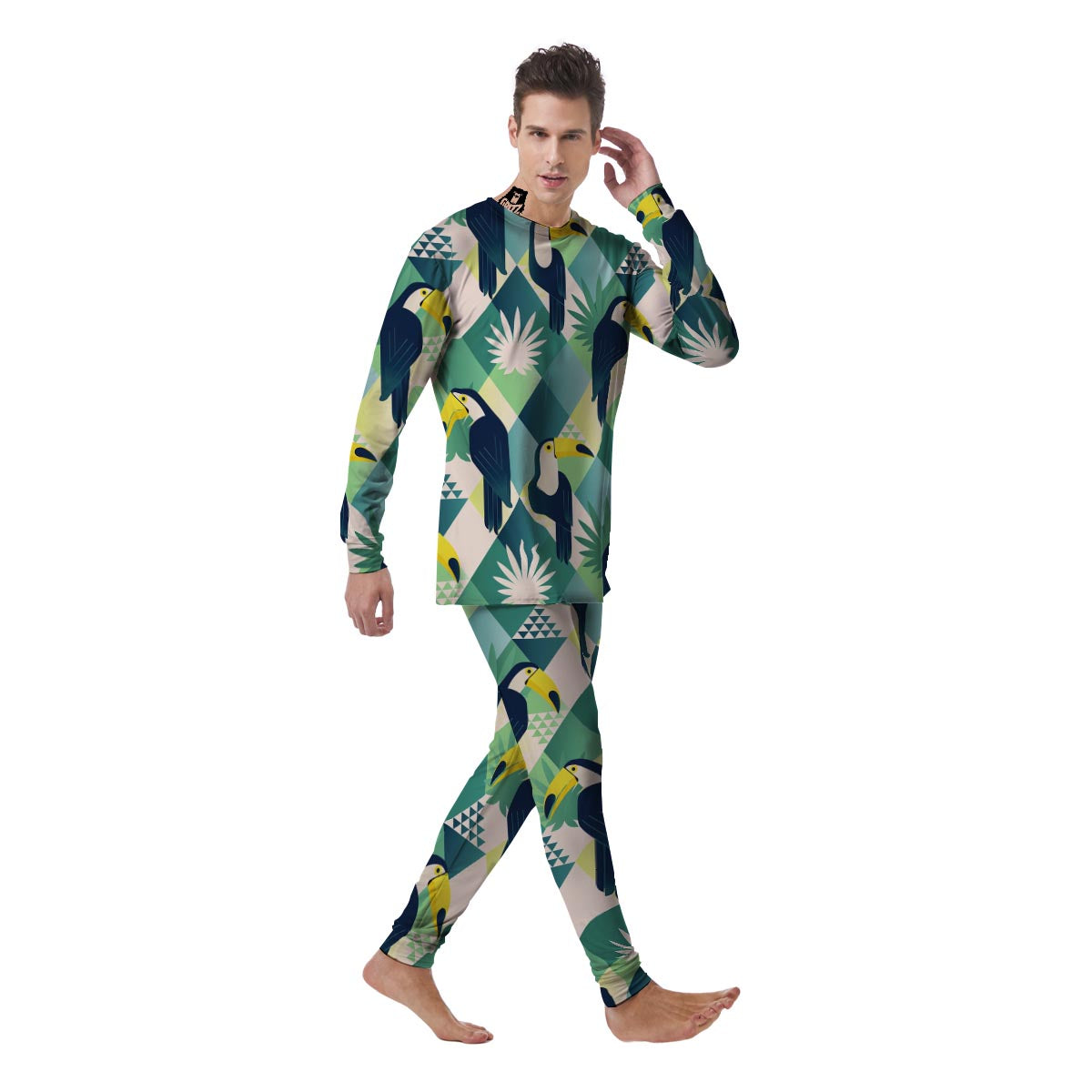 Patchwork Tropical Toucan Print Men's Pajamas-grizzshop