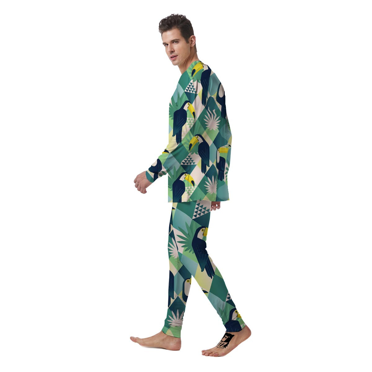 Patchwork Tropical Toucan Print Men's Pajamas-grizzshop