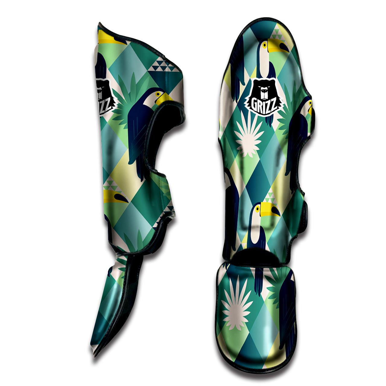 Patchwork Tropical Toucan Print Muay Thai Shin Guard-grizzshop