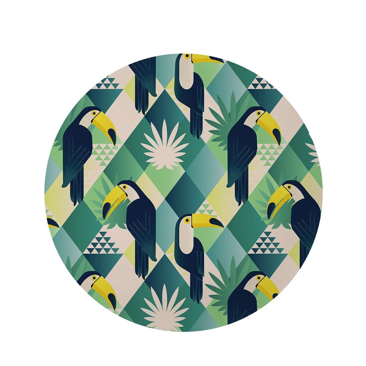 Patchwork Tropical Toucan Print Round Rug-grizzshop