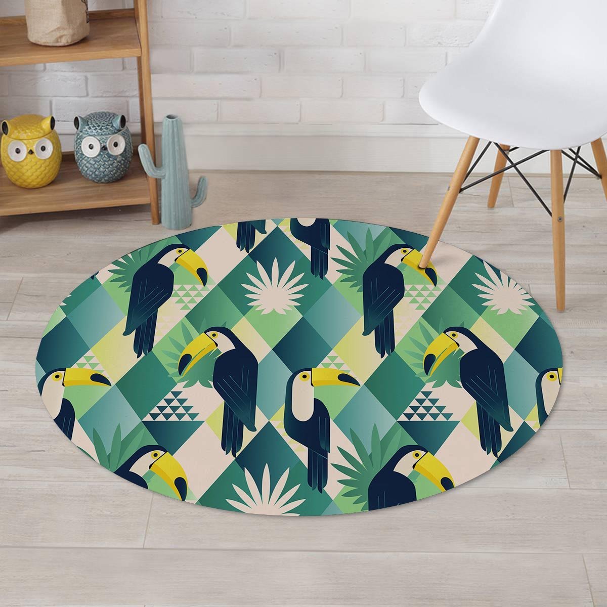 Patchwork Tropical Toucan Print Round Rug-grizzshop