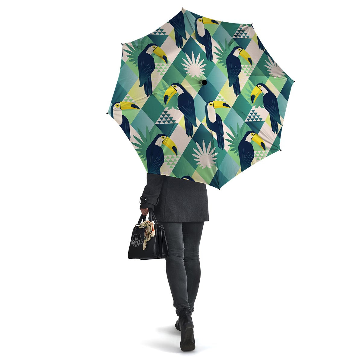 Patchwork Tropical Toucan Print Umbrella-grizzshop