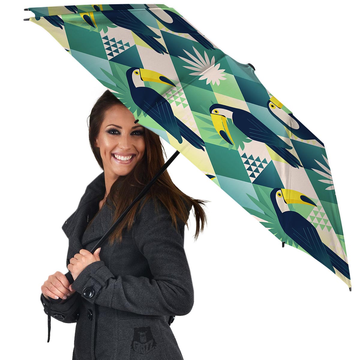 Patchwork Tropical Toucan Print Umbrella-grizzshop