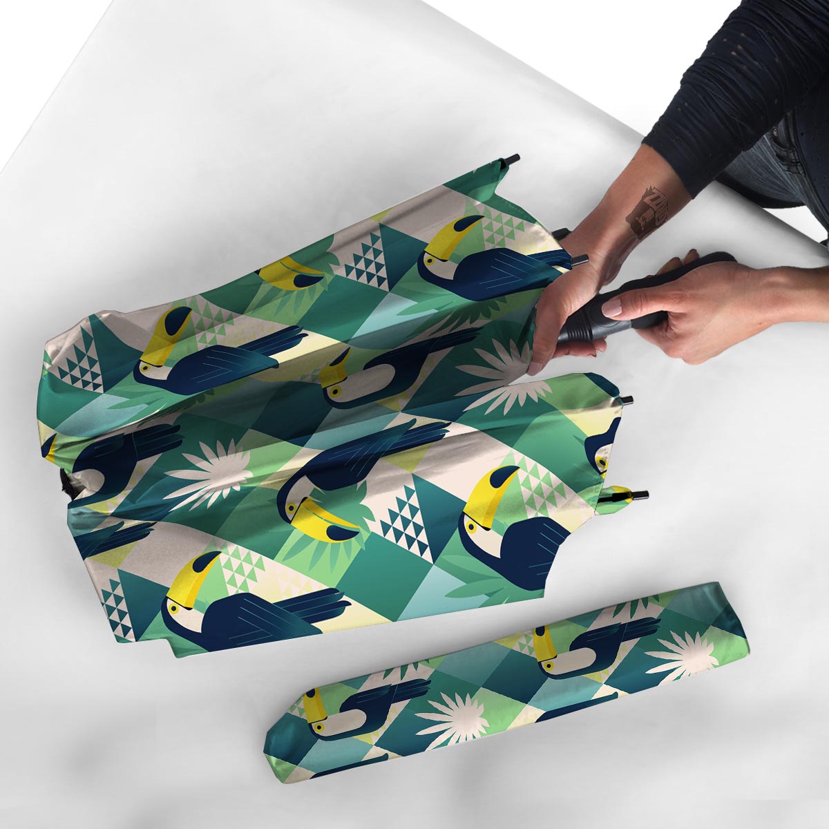 Patchwork Tropical Toucan Print Umbrella-grizzshop