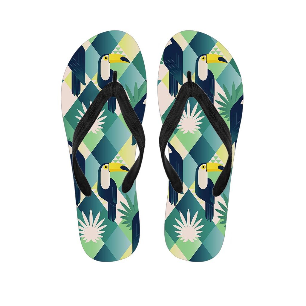 Patchwork Tropical Toucan Print Women's Flip Flops-grizzshop
