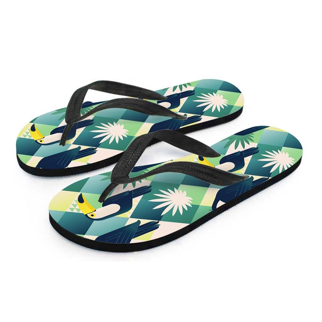 Patchwork Tropical Toucan Print Women's Flip Flops-grizzshop