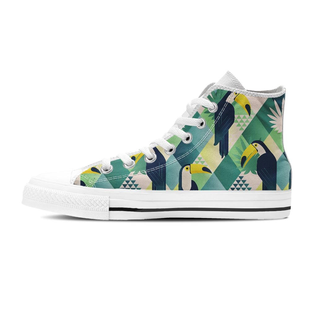 Patchwork Tropical Toucan Print Women's High Top Shoes-grizzshop
