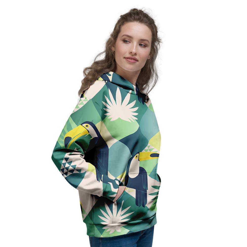 Patchwork Tropical Toucan Print Women's Hoodie-grizzshop