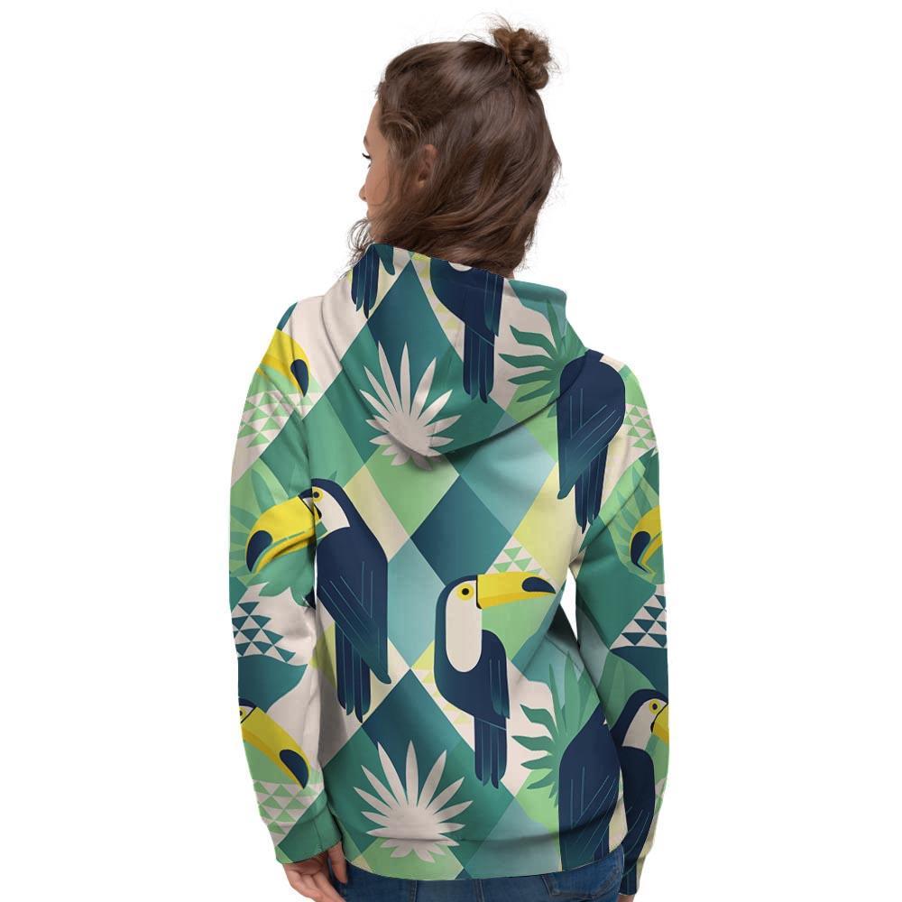 Patchwork Tropical Toucan Print Women's Hoodie-grizzshop