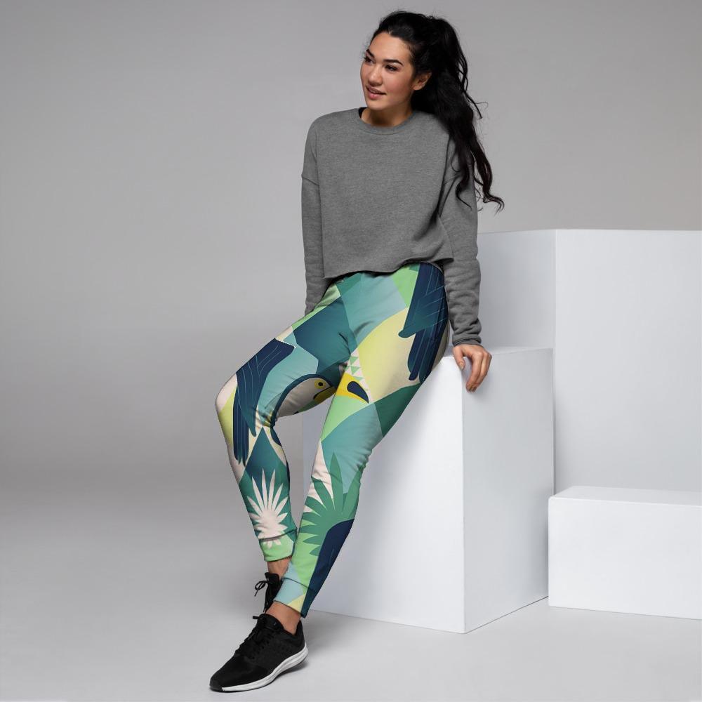 Patchwork Tropical Toucan Print Women's Joggers-grizzshop