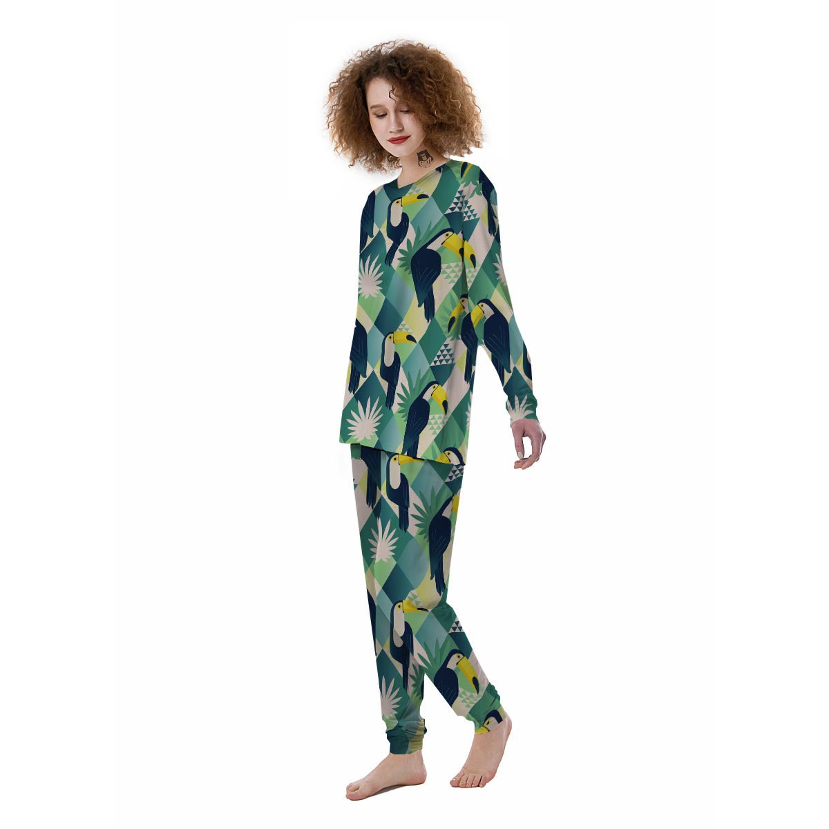 Patchwork Tropical Toucan Print Women's Pajamas-grizzshop