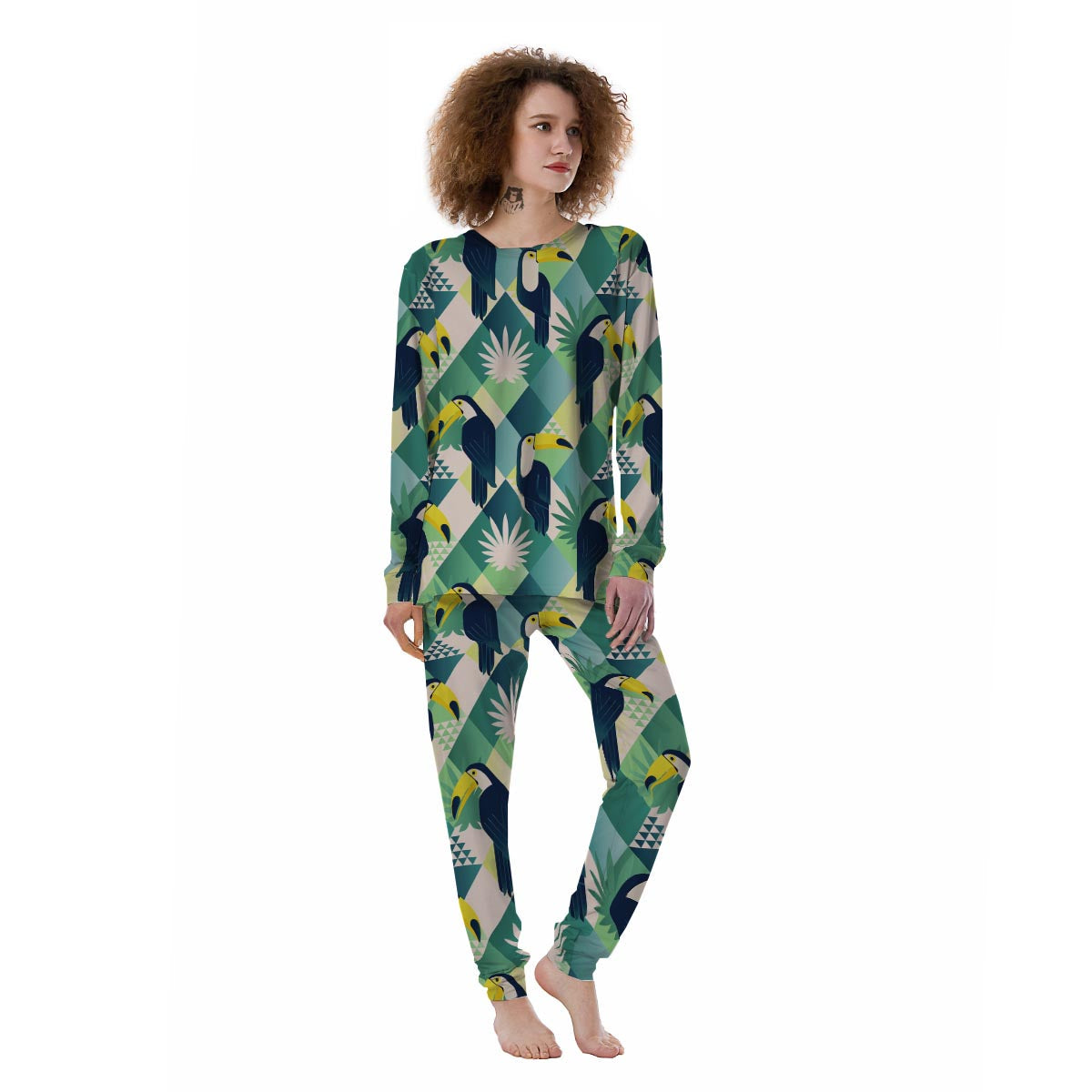 Patchwork Tropical Toucan Print Women's Pajamas-grizzshop