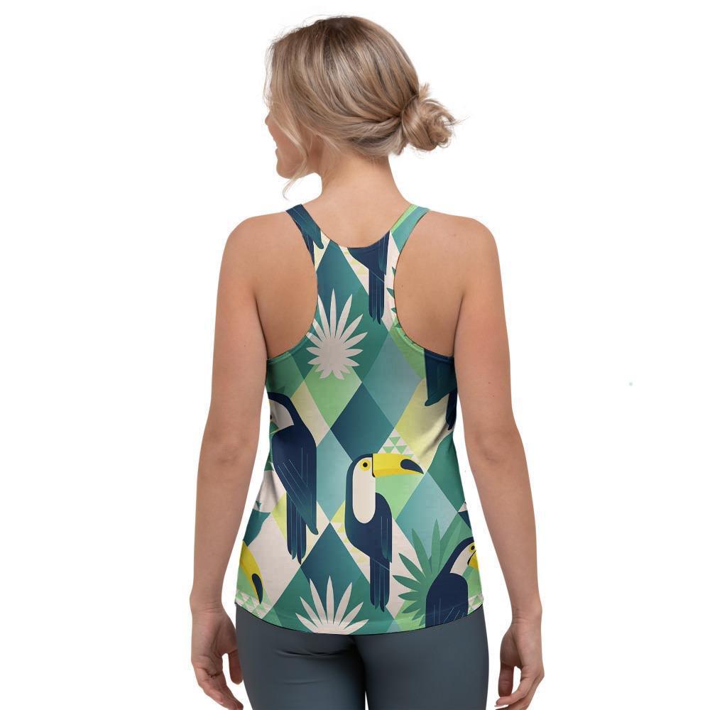 Patchwork Tropical Toucan Print Women's Racerback Tank Top-grizzshop