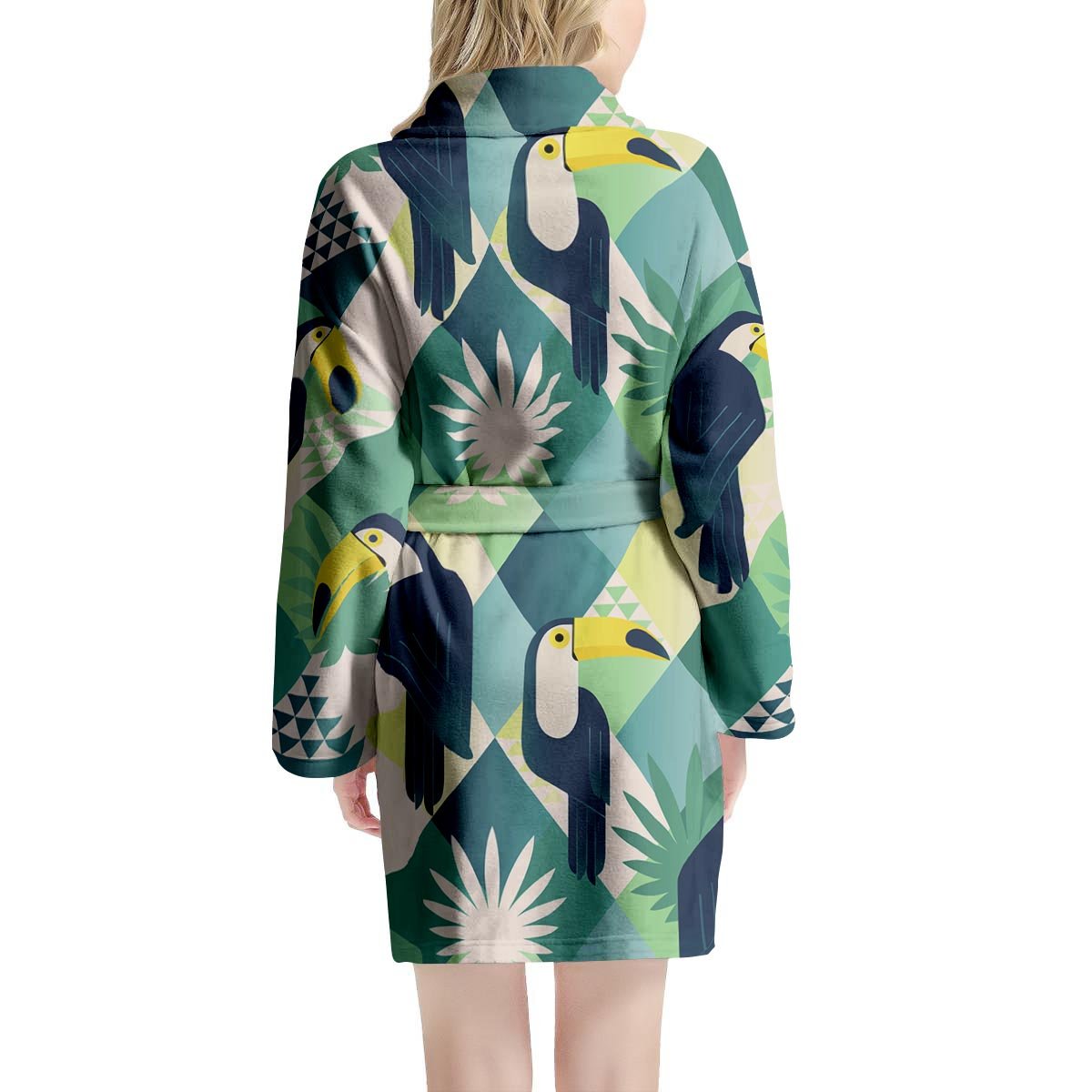 Patchwork Tropical Toucan Print Women's Robe-grizzshop