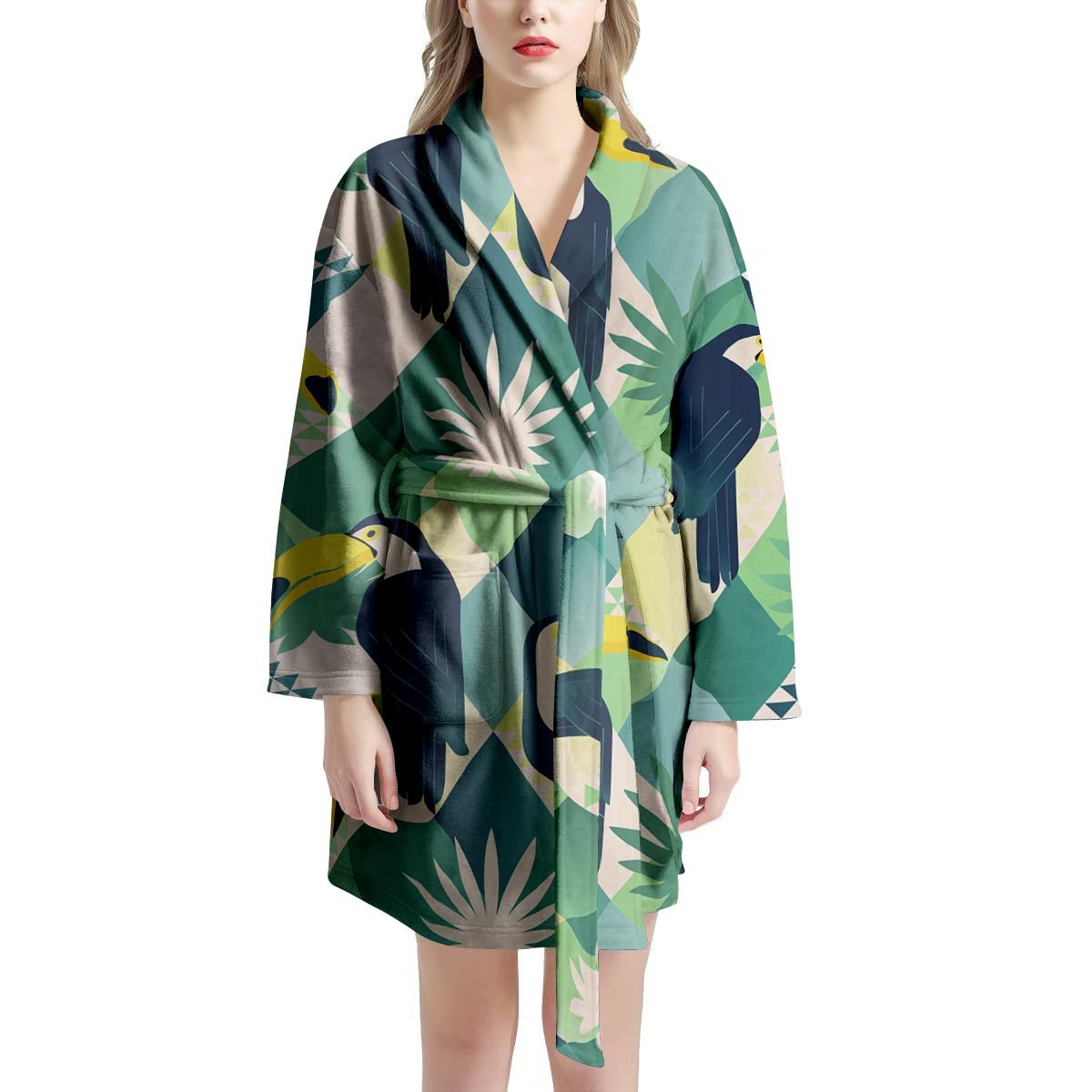 Patchwork Tropical Toucan Print Women's Robe-grizzshop