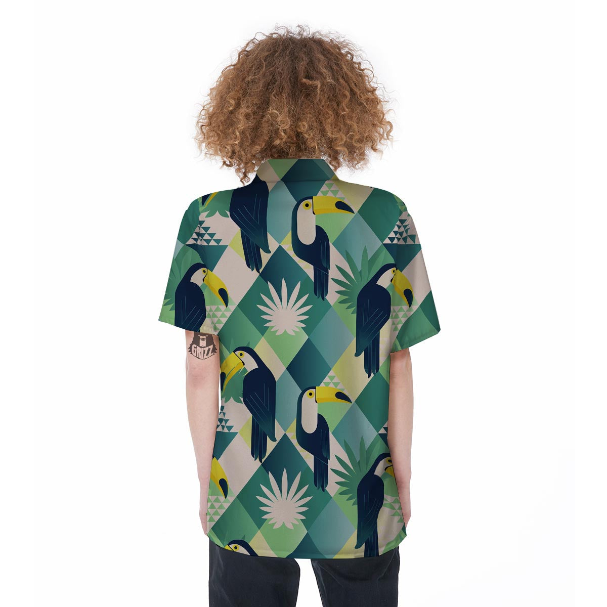Patchwork Tropical Toucan Print Women's Short Sleeve Shirts-grizzshop