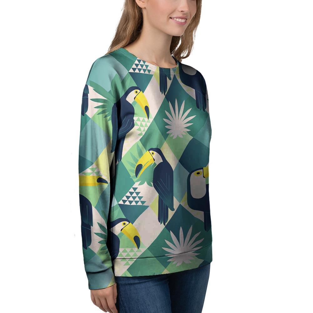 Patchwork Tropical Toucan Print Women's Sweatshirt-grizzshop