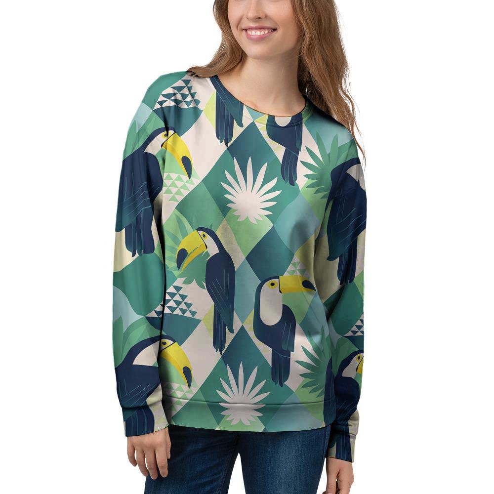 Patchwork Tropical Toucan Print Women's Sweatshirt-grizzshop