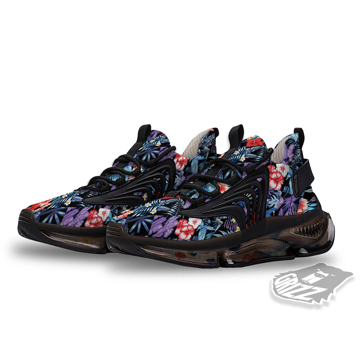 Patchwork Tropical Watercolor Print Pattern Black Gym Shoes-grizzshop