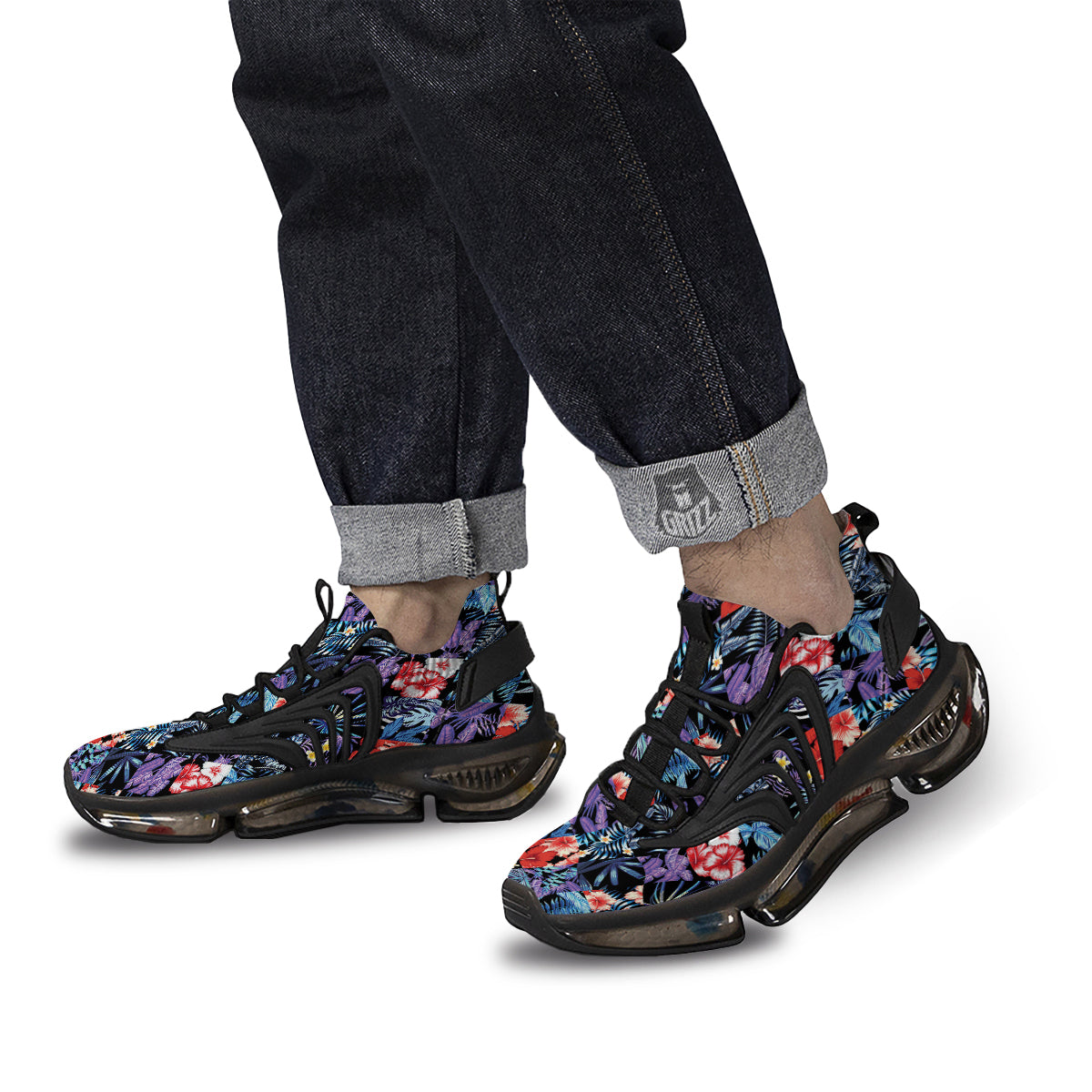Patchwork Tropical Watercolor Print Pattern Black Gym Shoes-grizzshop