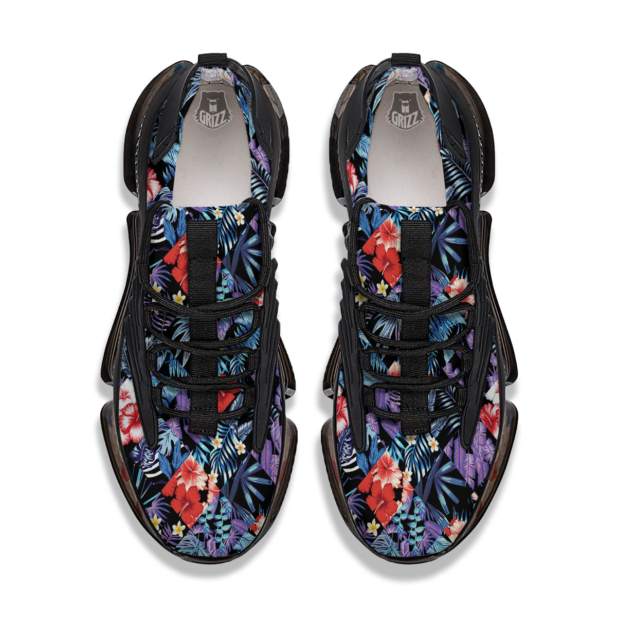 Patchwork Tropical Watercolor Print Pattern Black Gym Shoes-grizzshop