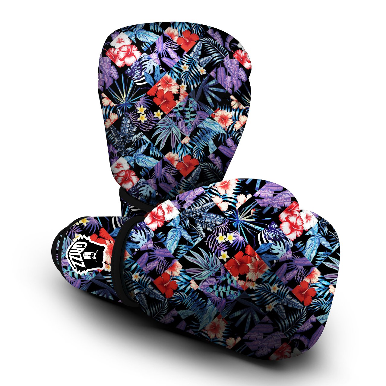 Patchwork Tropical Watercolor Print Pattern Boxing Gloves-grizzshop
