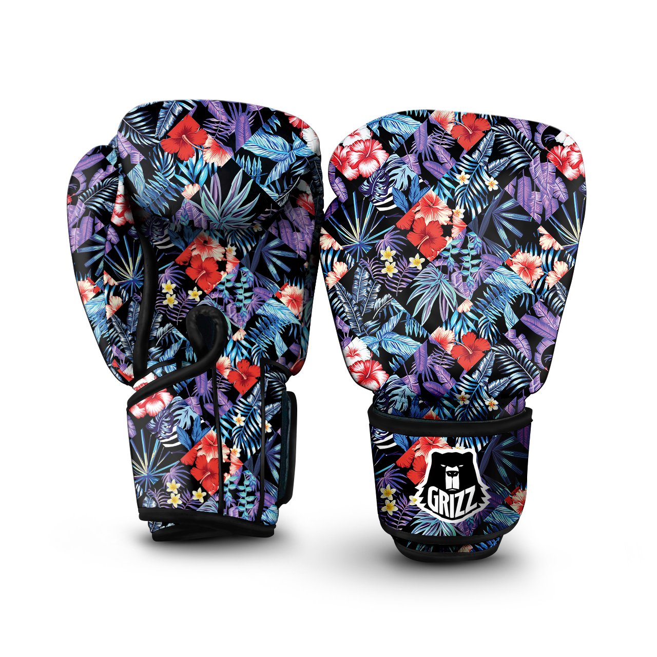 Patchwork Tropical Watercolor Print Pattern Boxing Gloves-grizzshop