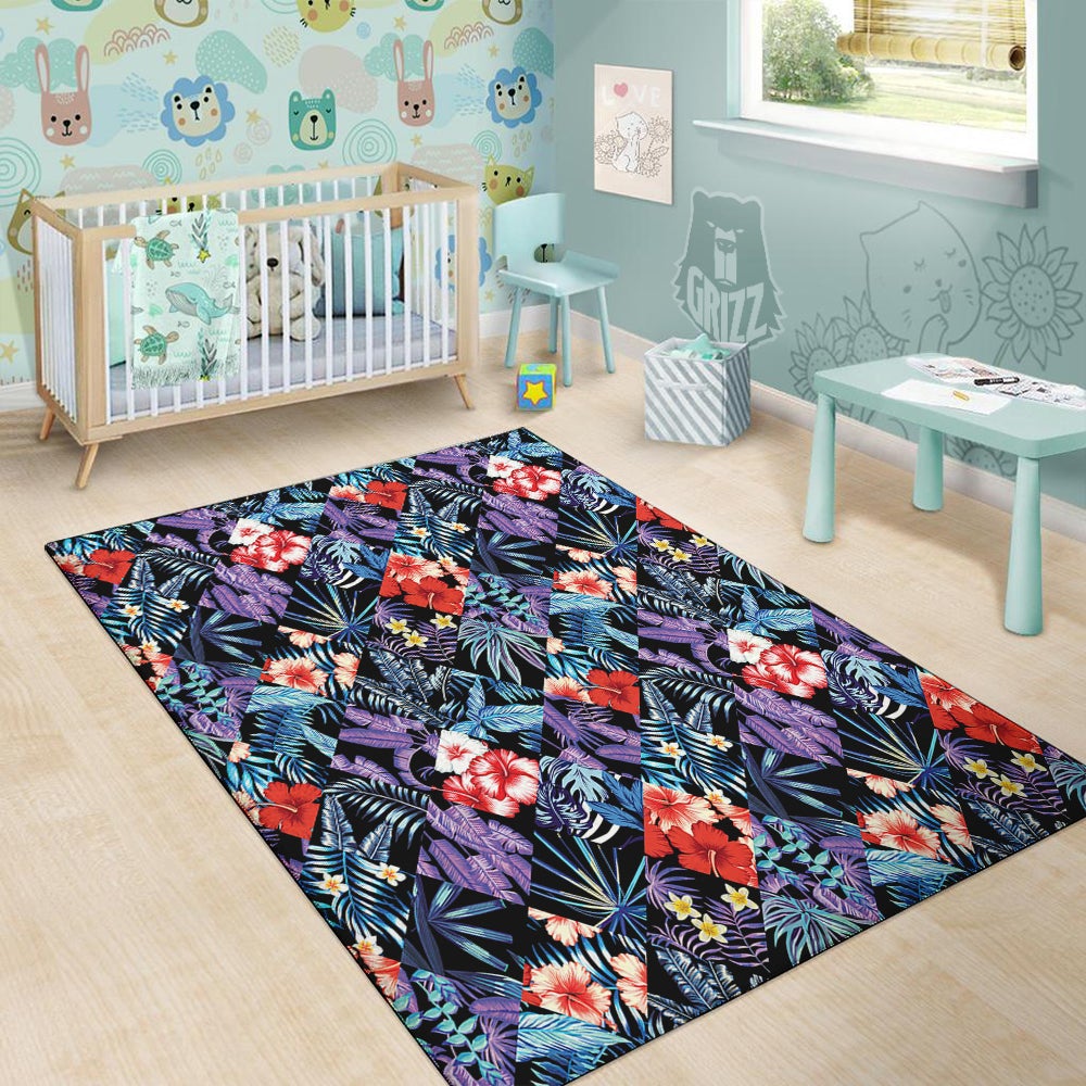 Patchwork Tropical Watercolor Print Pattern Floor Mat-grizzshop