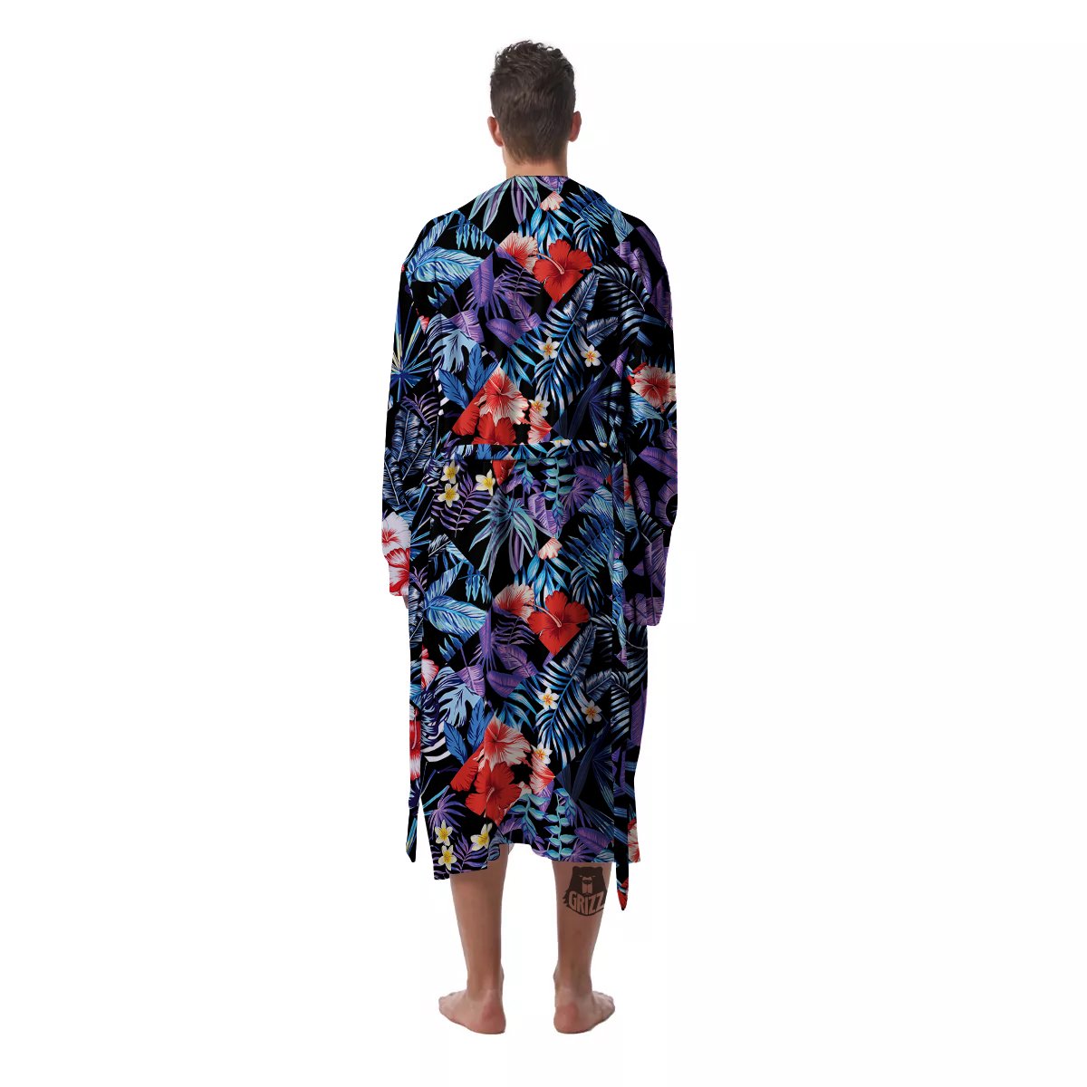 Patchwork Tropical Watercolor Print Pattern Men's Robe-grizzshop