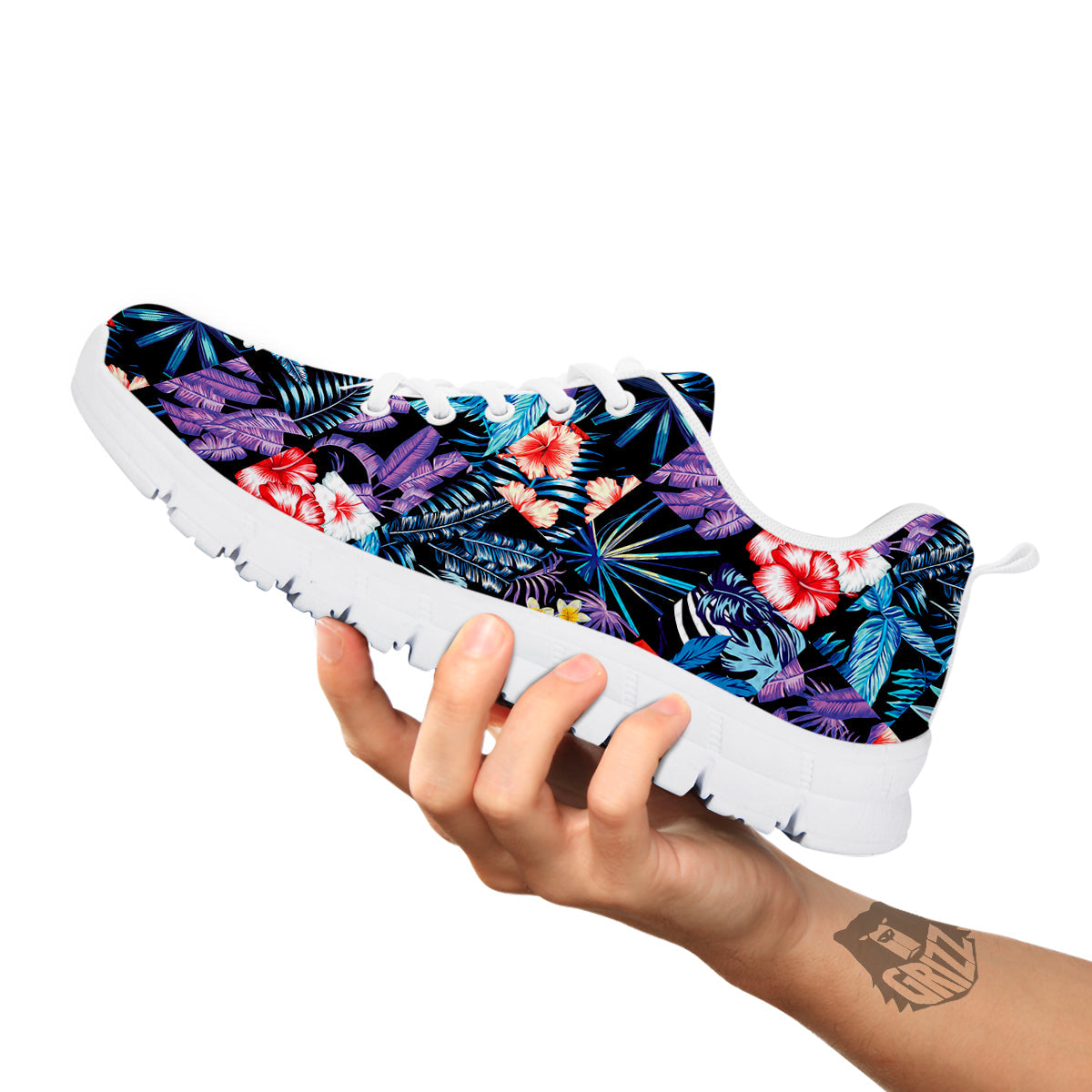Patchwork Tropical Watercolor Print Pattern White Sneaker-grizzshop