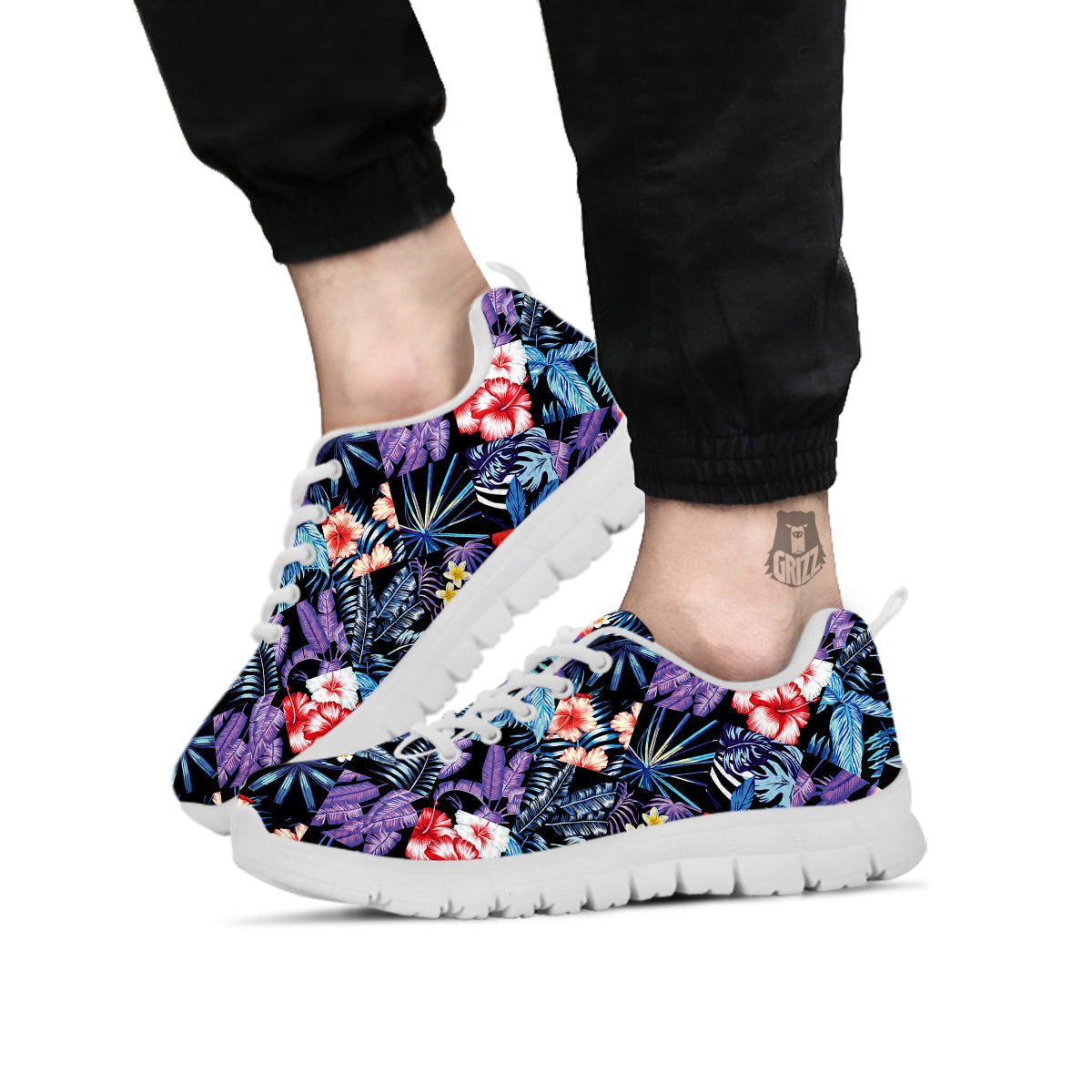 Patchwork Tropical Watercolor Print Pattern White Sneaker-grizzshop