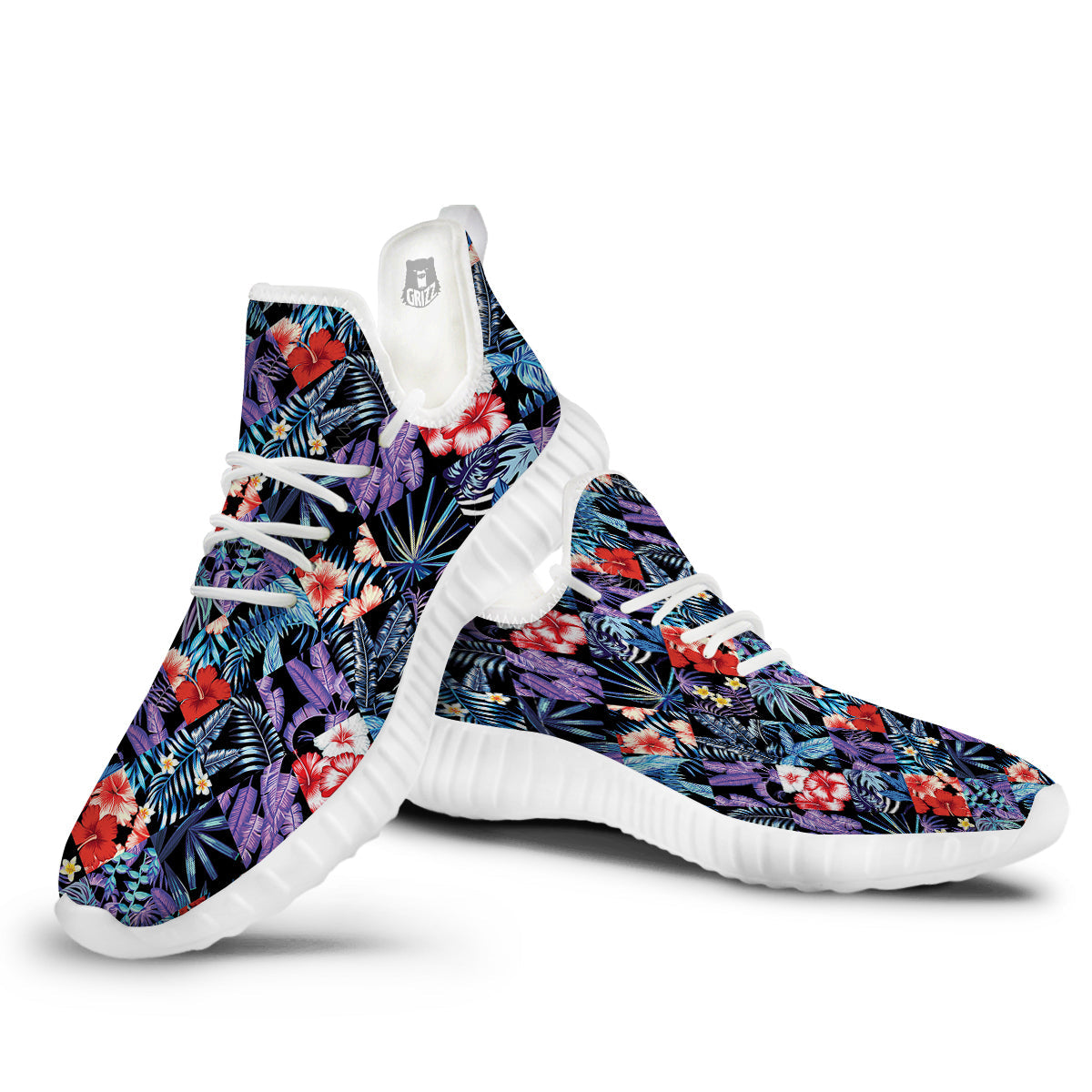 Patchwork Tropical Watercolor Print Pattern White Walking Shoes-grizzshop