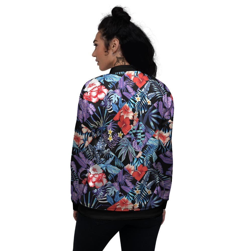 Patchwork Tropical Watercolor Print Pattern Women's Bomber Jacket-grizzshop