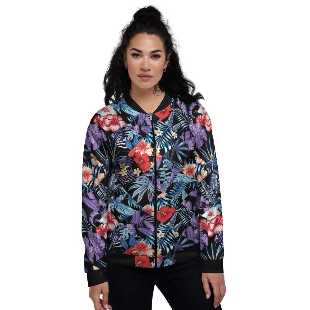 Patchwork Tropical Watercolor Print Pattern Women's Bomber Jacket-grizzshop