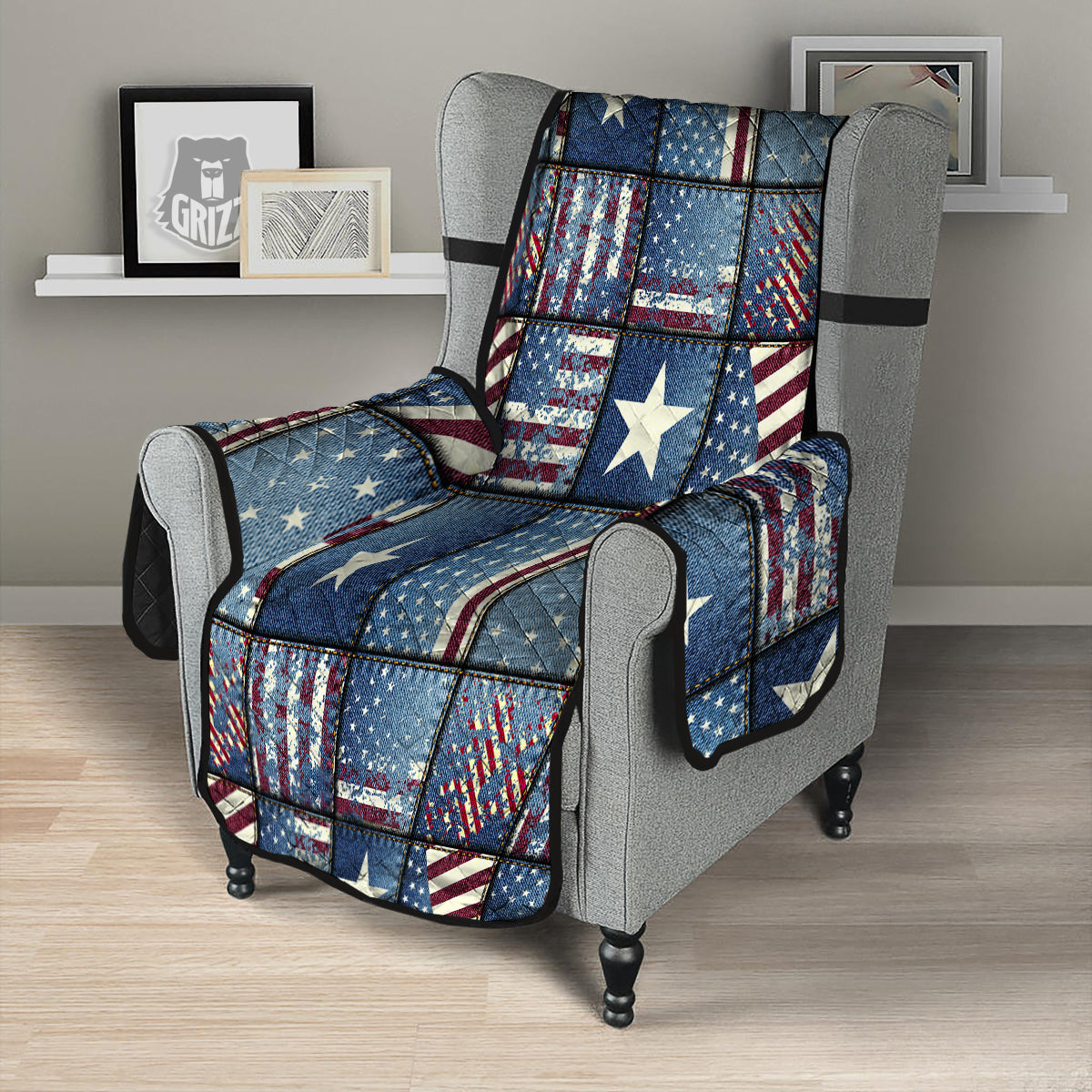 Patchwork USA Denim Print Pattern Armchair Protector-grizzshop