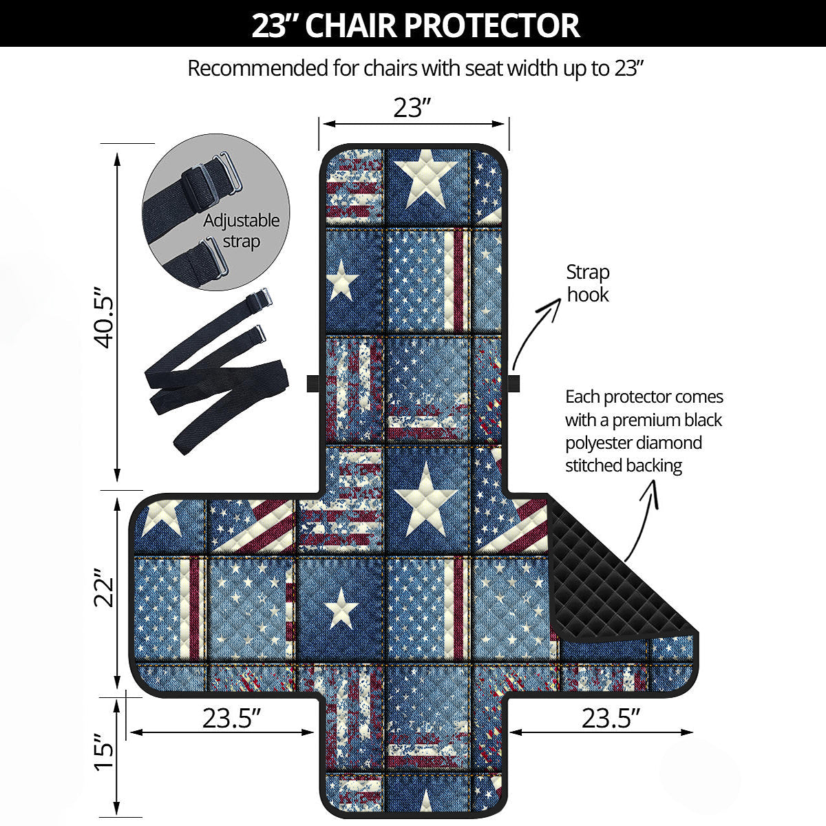 Patchwork USA Denim Print Pattern Armchair Protector-grizzshop