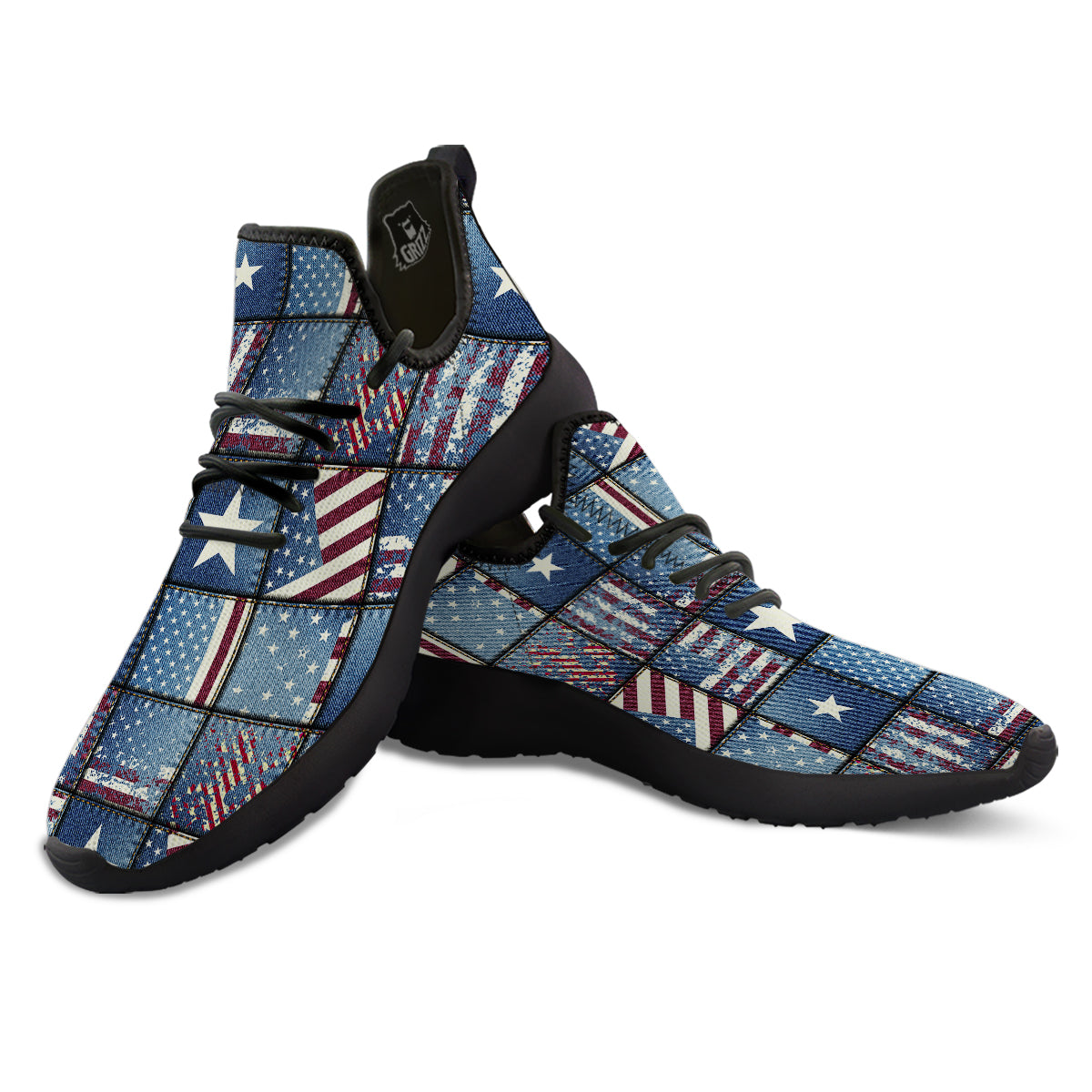 Patchwork USA Denim Print Pattern Black Athletic Shoes-grizzshop