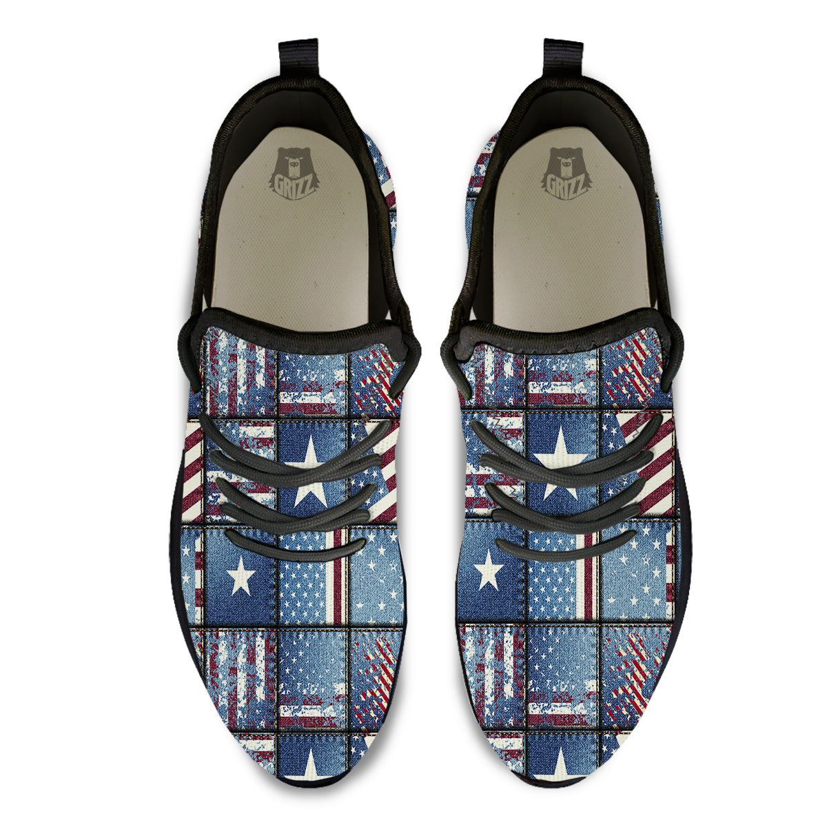 Patchwork USA Denim Print Pattern Black Athletic Shoes-grizzshop