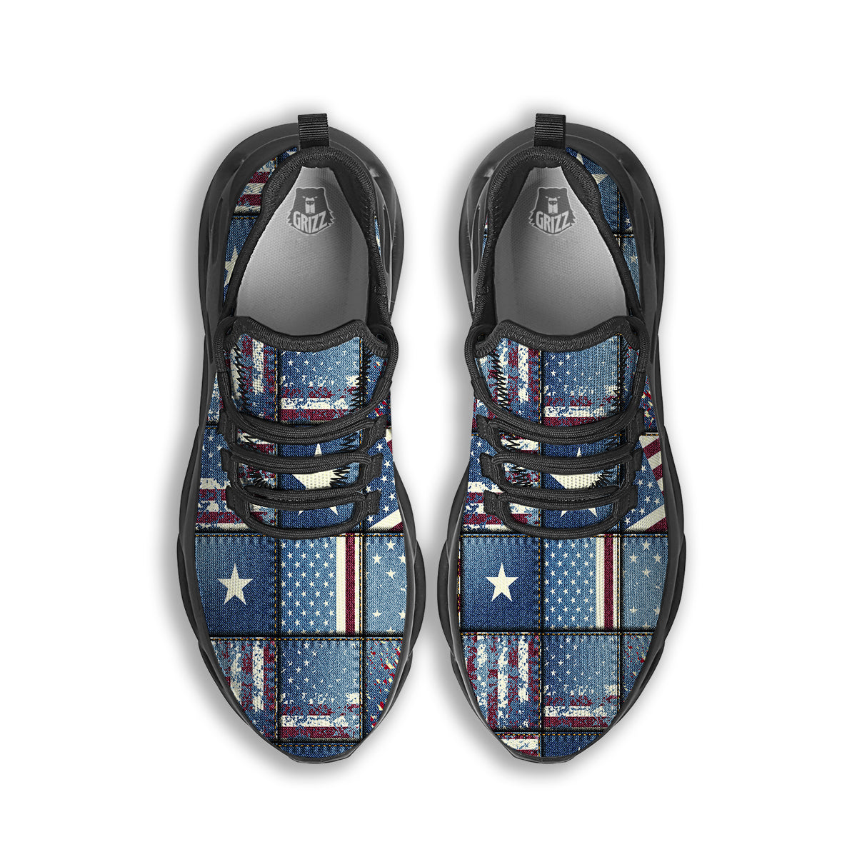 Patchwork USA Denim Print Pattern Black Running Shoes-grizzshop