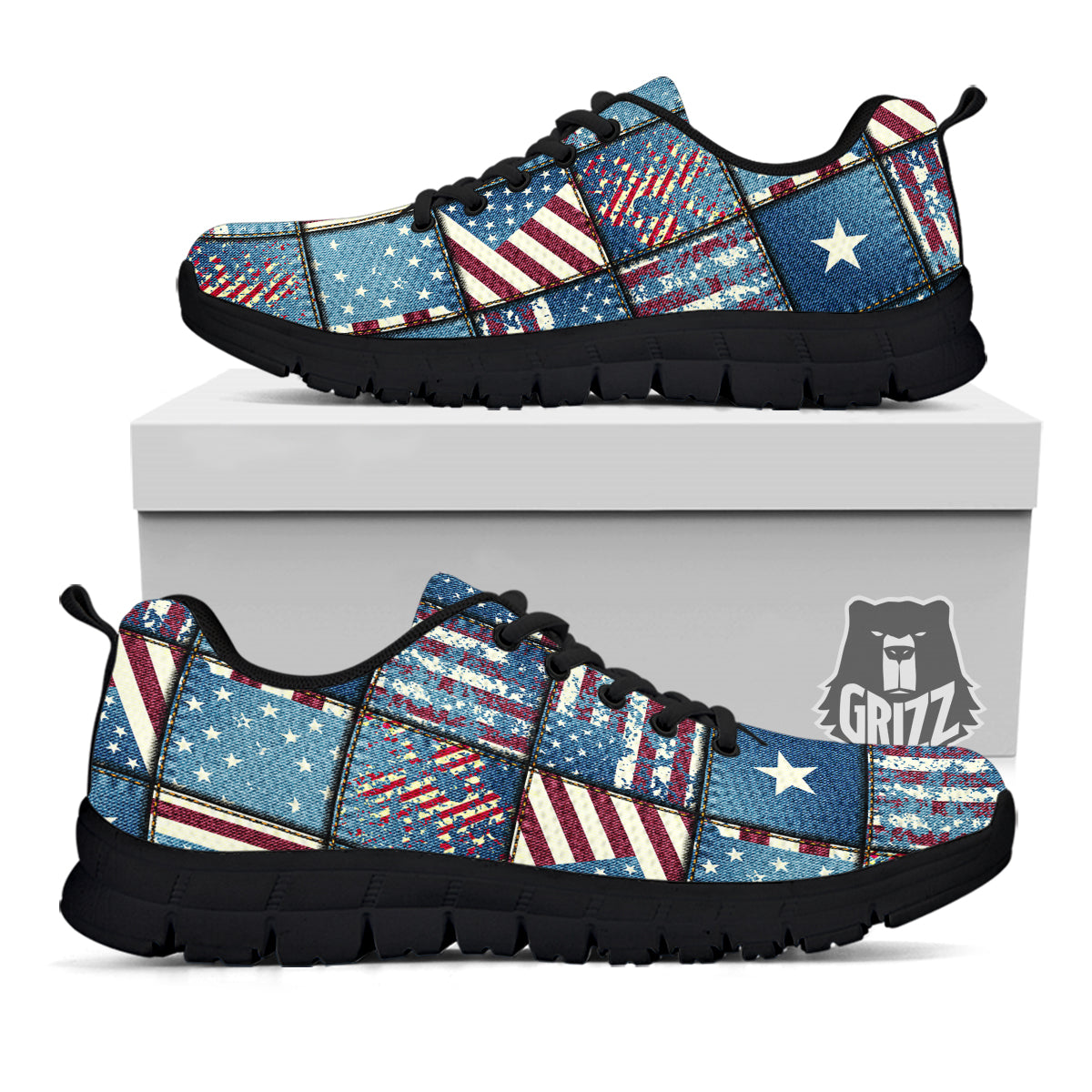 Patchwork USA Denim Print Pattern Black Sneaker-grizzshop