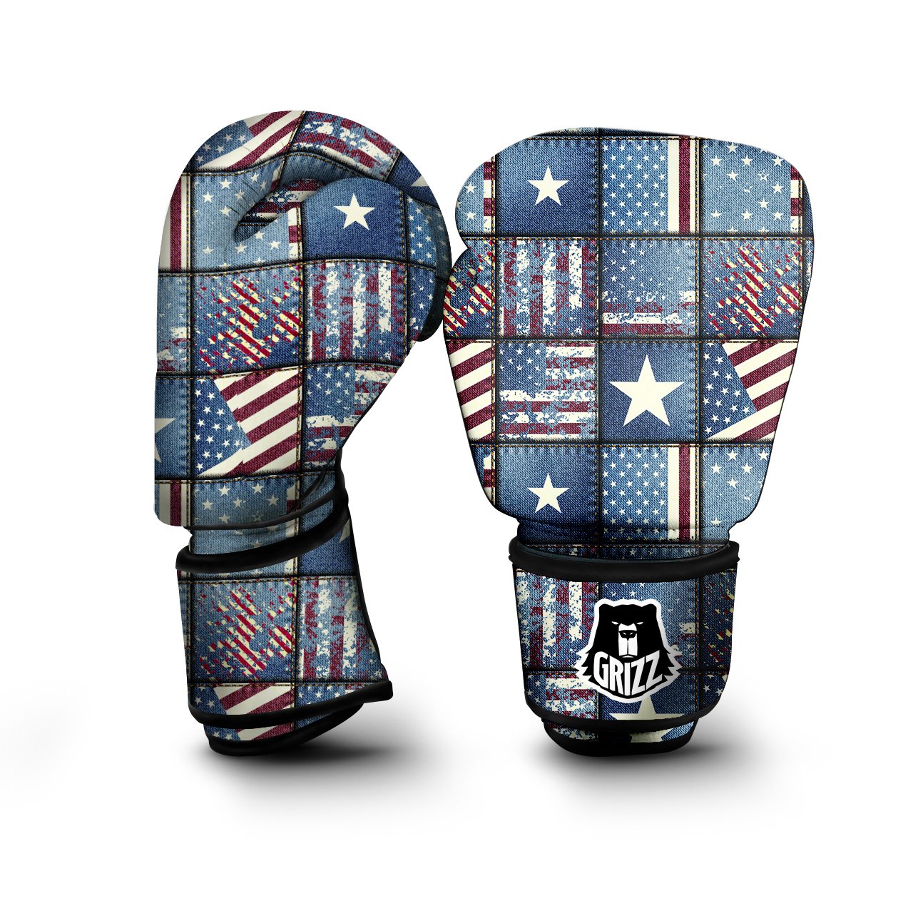 Patchwork USA Denim Print Pattern Boxing Gloves-grizzshop